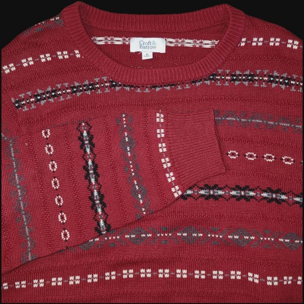 Croft & Barrow Knit Sweater Red Striped Accents XL 100% Cotton